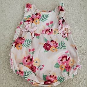 Ruffle Butts Baby Girl Pink Floral Romper Bubble with Ruffles sz3-6m